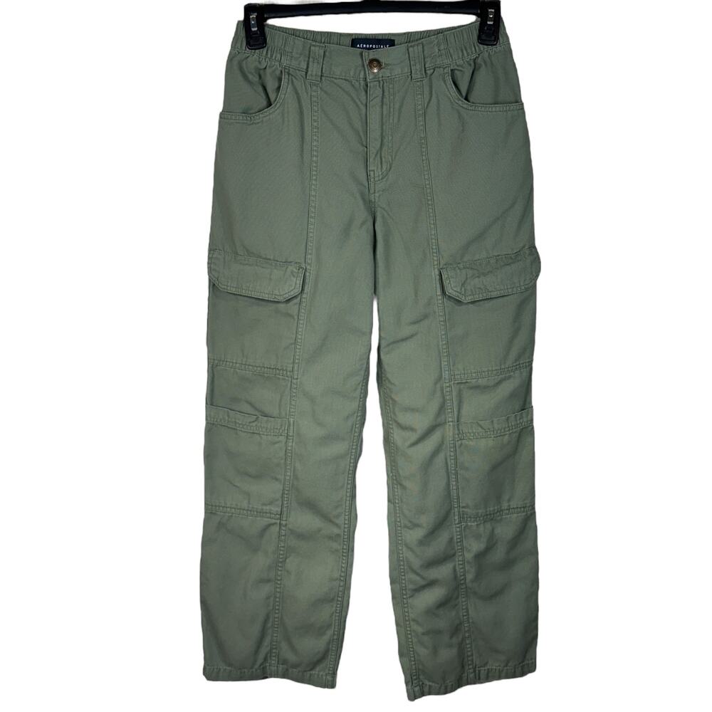 Aeropostale Small Utility Cargo Pants Hi-Rise Wide Leg Zip-Fly Olive Green Women